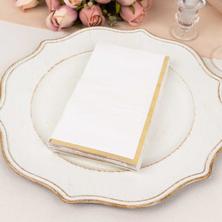 White Soft 2 Ply Disposable Party Napkins with Gold Foil Edge