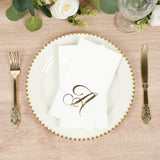 100 Paper Dinner Napkins White with Gold Foil Monogram