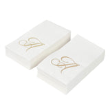 100 Paper Dinner Napkins White with Gold Foil Monogram