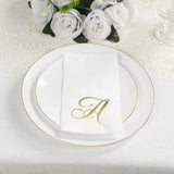 100 Paper Dinner Napkins White with Gold Foil Monogram