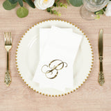 100 Paper Dinner Napkins White with Gold Foil Monogram