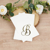 100 Paper Dinner Napkins White with Gold Foil Monogram