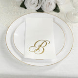 100 Paper Dinner Napkins White with Gold Foil Monogram