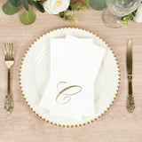 100 Paper Dinner Napkins White with Gold Foil Monogram