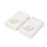 100 Paper Dinner Napkins White with Gold Foil Monogram