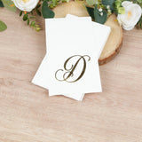 100 Paper Dinner Napkins White with Gold Foil Monogram