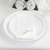 100 Paper Dinner Napkins White with Gold Foil Monogram