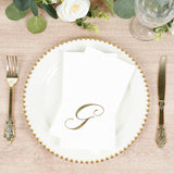 100 Paper Dinner Napkins White with Gold Foil Monogram