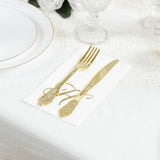 100 Paper Dinner Napkins White with Gold Foil Monogram