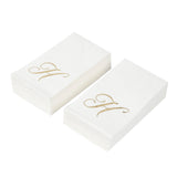 100 Paper Dinner Napkins White with Gold Foil Monogram