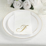 100 Paper Dinner Napkins White with Gold Foil Monogram