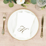 100 Paper Dinner Napkins White with Gold Foil Monogram