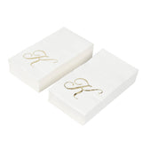 100 Paper Dinner Napkins White with Gold Foil Monogram