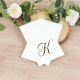 100 Paper Dinner Napkins White with Gold Foil Monogram