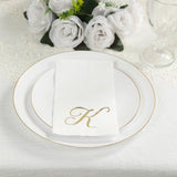 100 Paper Dinner Napkins White with Gold Foil Monogram