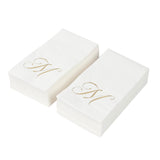 100 Paper Dinner Napkins White with Gold Foil Monogram