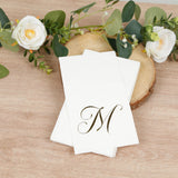 100 Paper Dinner Napkins White with Gold Foil Monogram