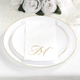 100 Paper Dinner Napkins White with Gold Foil Monogram