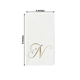 100 Paper Dinner Napkins White with Gold Foil Monogram "N" – 8"x4" Folded, Disposable Party Napkins