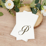 100 Paper Dinner Napkins White with Gold Foil Monogram
