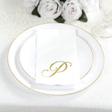 100 Paper Dinner Napkins White with Gold Foil Monogram