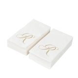 100 Paper Dinner Napkins White with Gold Foil Monogram