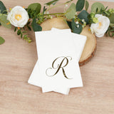 100 Paper Dinner Napkins White with Gold Foil Monogram