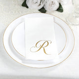100 Paper Dinner Napkins White with Gold Foil Monogram