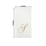 White napkin with gold monogram design, 4x8 inches