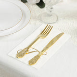 100 Paper Dinner Napkins White with Gold Foil Monogram