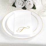 100 Paper Dinner Napkins White with Gold Foil Monogram