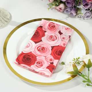 Elegant Red &amp; Pink Floral Rose Design Paper Napkins
