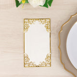 50 Pack White Soft Disposable Party Napkins with Gold Foil Lace Design, 2 Ply European Style Dinner Paper Napkins - 8"x4"