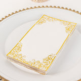 50 Pack White Soft Disposable Party Napkins with Gold Foil Lace Design, 2 Ply European Style Dinner Paper Napkins - 8"x4"