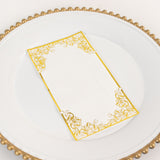 50 Pack White Soft Disposable Party Napkins with Gold Foil Lace Design, 2 Ply European Style Dinner Paper Napkins - 8"x4"