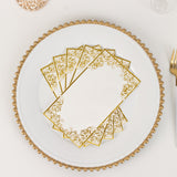 50 Pack White Soft Disposable Party Napkins with Gold Foil Lace Design, 2 Ply European Style Dinner Paper Napkins - 8"x4"