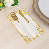 50 Pack White Soft Disposable Party Napkins with Gold Foil Lace Design, 2 Ply European Style Dinner Paper Napkins - 8"x4"