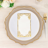 50 Pack White Soft Disposable Party Napkins with Gold Foil Lace Design, 2 Ply European Style Dinner Paper Napkins - 8"x4"