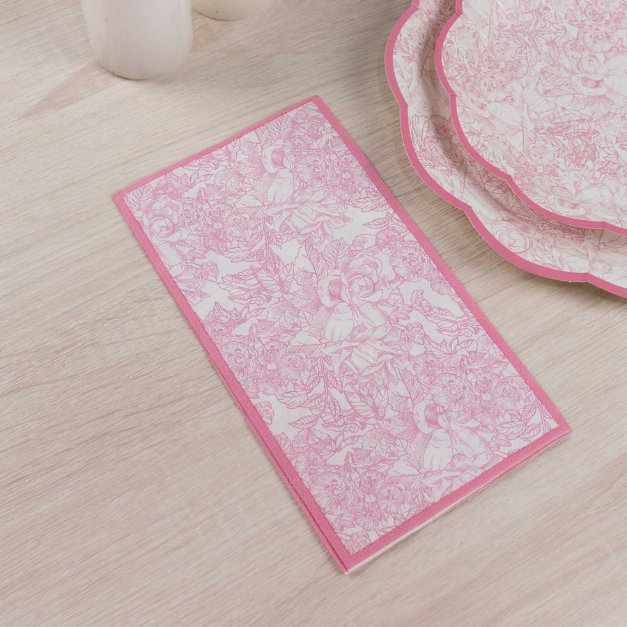 25 Pack Pink Disposable Party Napkins with Vintage Floral Print
