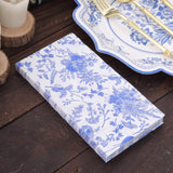 20 Pack White Blue Chinoiserie Floral Print Disposable Napkins, Soft 2-Ply Highly Absorbent Paper Di