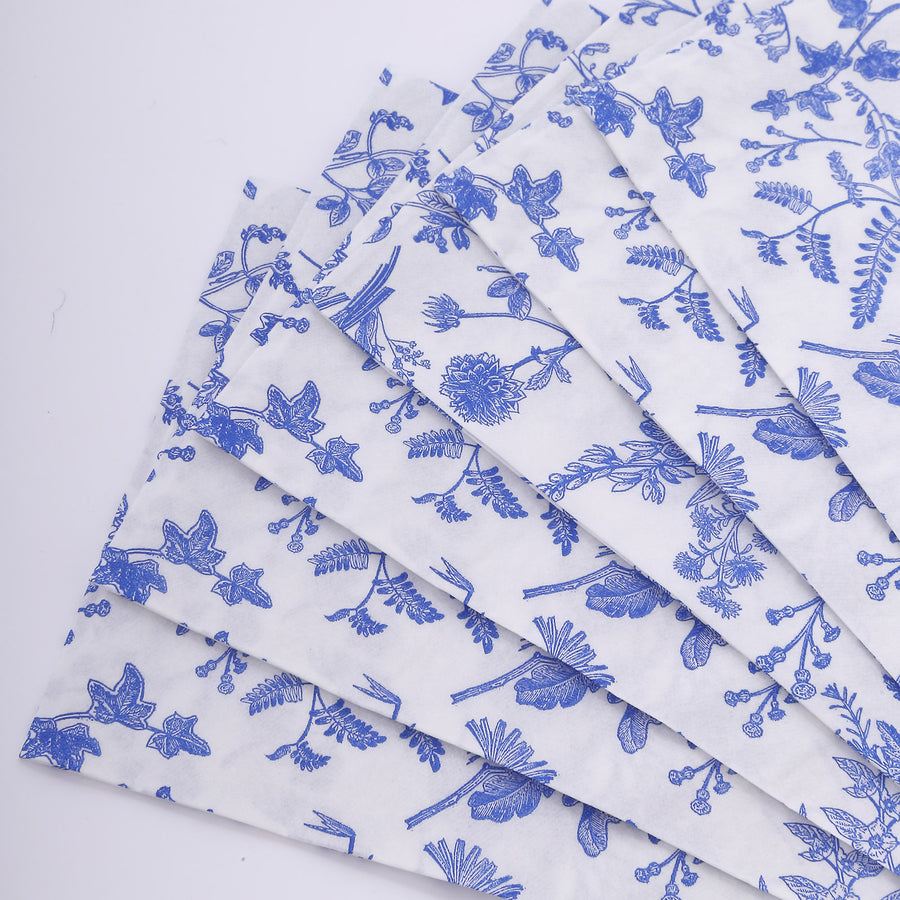 20 Pack White Blue Chinoiserie Floral Print Disposable Napkins, Soft 2-Ply Highly Absorbent Paper Di