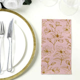 50 Pack Dusty Rose 2-Ply Paper Party Napkins with Gold Magnolia Flowers Print