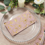 50 Pack Dusty Rose 2-Ply Paper Party Napkins with Gold Magnolia Flowers Print