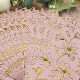 50 Pack Dusty Rose 2-Ply Paper Party Napkins with Gold Magnolia Flowers Print