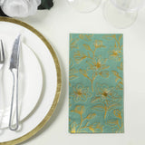 50 Pack Dusty Sage Green 2-Ply Paper Party Napkins with Gold Magnolia Flowers Print