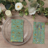 50 Pack Dusty Sage Green 2-Ply Paper Party Napkins with Gold Magnolia Flowers Print