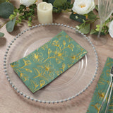 50 Pack Dusty Sage Green 2-Ply Paper Party Napkins with Gold Magnolia Flowers Print