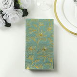 50 Pack Dusty Sage Green 2-Ply Paper Party Napkins with Gold Magnolia Flowers Print