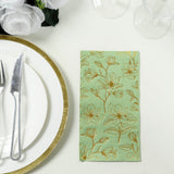 50 Pack Sage Green 2-Ply Paper Party Napkins with Gold Magnolia Flowers Print