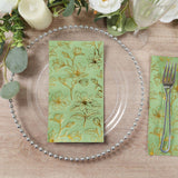 50 Pack Sage Green 2-Ply Paper Party Napkins with Gold Magnolia Flowers Print